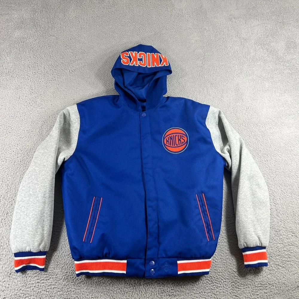 NY Knicks Padded Reversible Jacket Hoodie Jeff Hamilton NBA New York Varsity